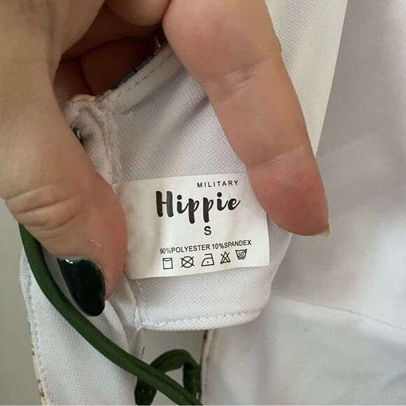 Military Hippie Bathing Suit One Piece Lace Up Sides Open Back Floral Print - Picture 6 of 8